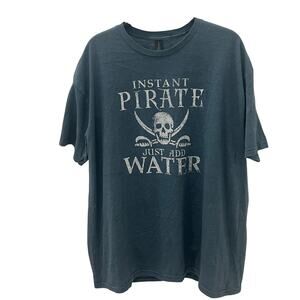 Gildan Mens 2XL Blue T-Shirt Instant Pirate Just Add Water Skull Cutlass Graphic